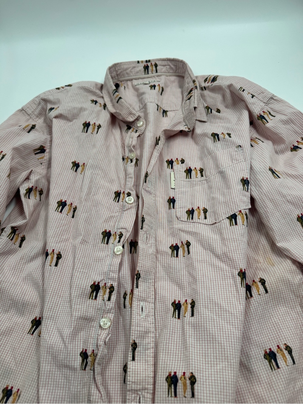 Men's Pink Check Button-Down Shirt with Micro Printed Figures Marc Ecko